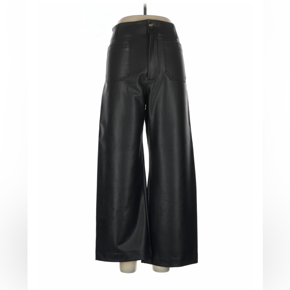 Maeve Black Faux Leather Wide-Leg Pants
